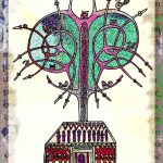 A recent interpretations of an ancient Irish House Shrine with a flabelum above it.